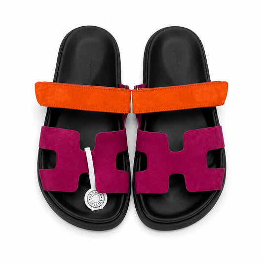 Herm Chypre Sandals in Multicolor Suede with Black Anatomical Sole