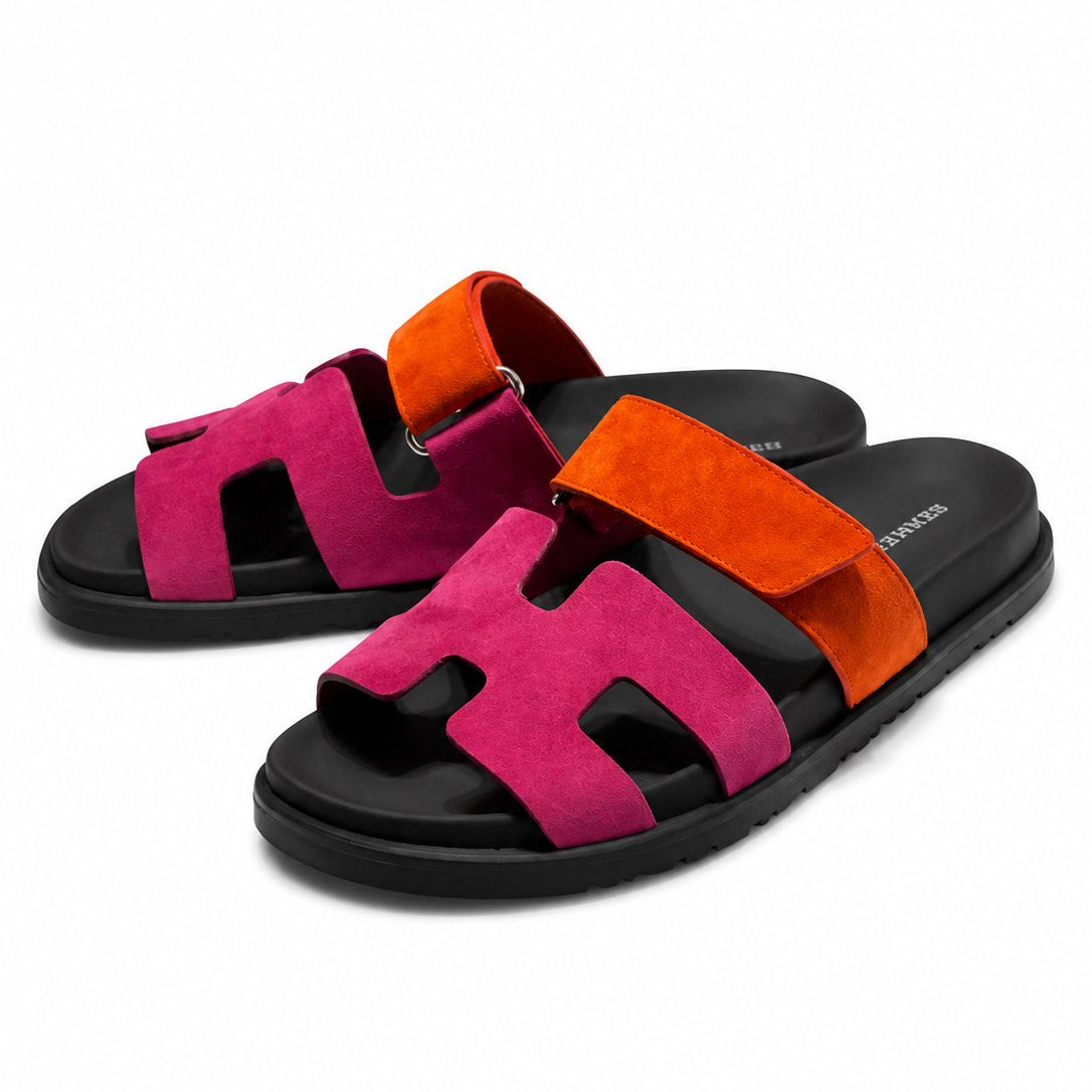 Herm Chypre Sandals in Multicolor Suede with Black Anatomical Sole
