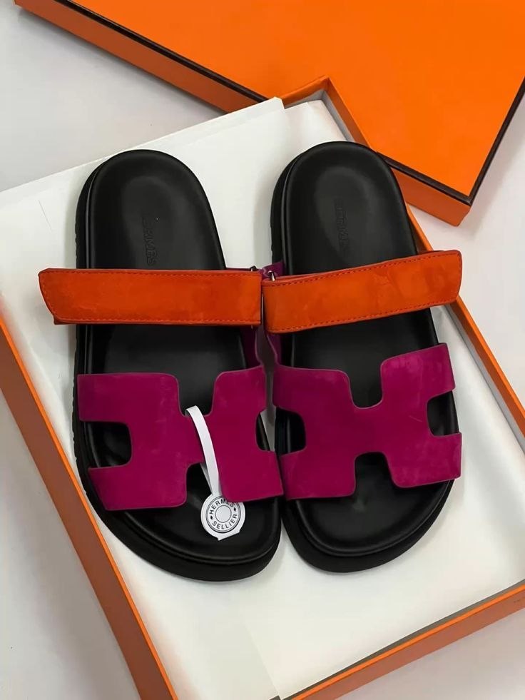 Herm Chypre Sandals in Multicolor Suede with Black Anatomical Sole