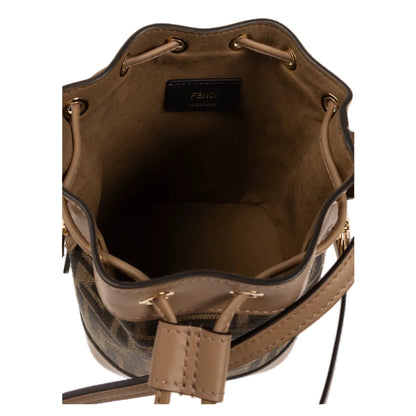 FND - Mon Tresor Mini Bucket Bag – Brown FF Canvas & Beige Leather 13*18