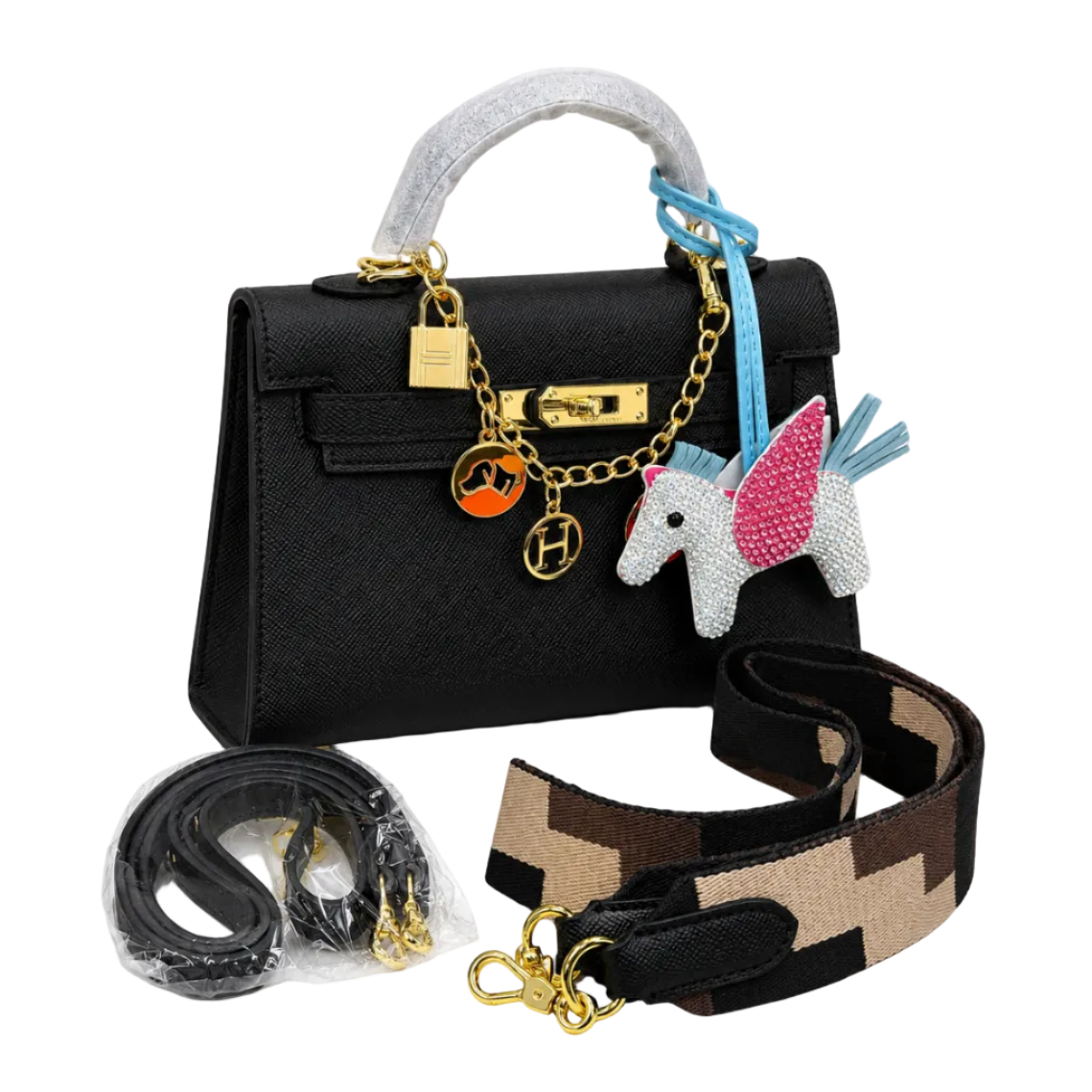 Elegant Black Top Handle Satchel Bag  22*25