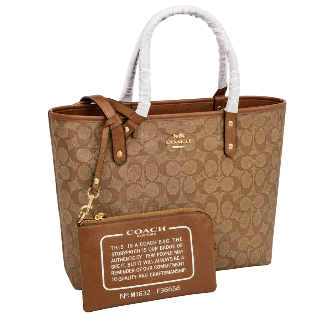 Coach Signature Canvas Tote Bag with Pouch – Brown 30*41