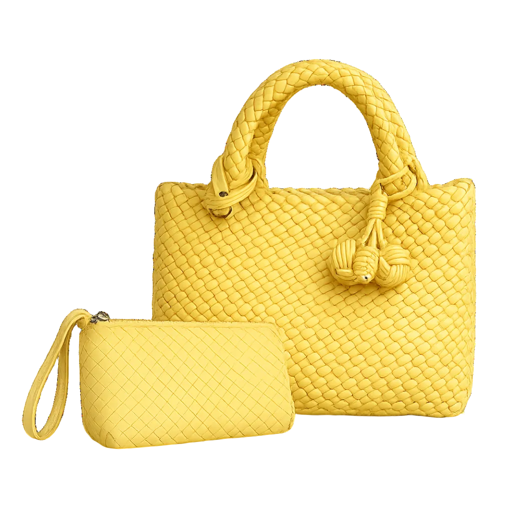 Bottega Woven Leather Tote Bag with Wristlet – Yellow 30*20