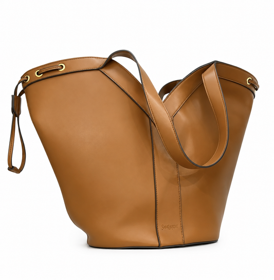 Saint Laurent Inspired Leather Bucket Tote Bag – Camel Tan