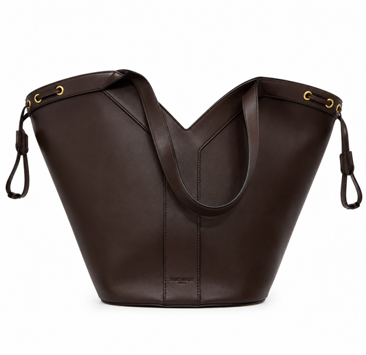 Saint Laurent Inspired Leather Bucket Tote Bag – Dark Espresso Brown