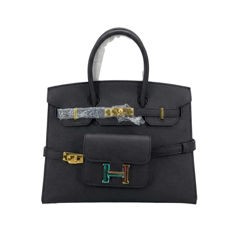 Black Birkin Style Handbag with Mini Wallet 30*25