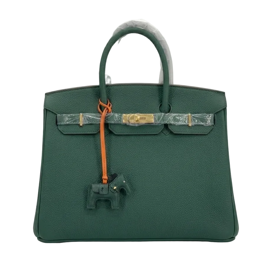 Green Birkin Style Handbag with Horse Charm 35*30