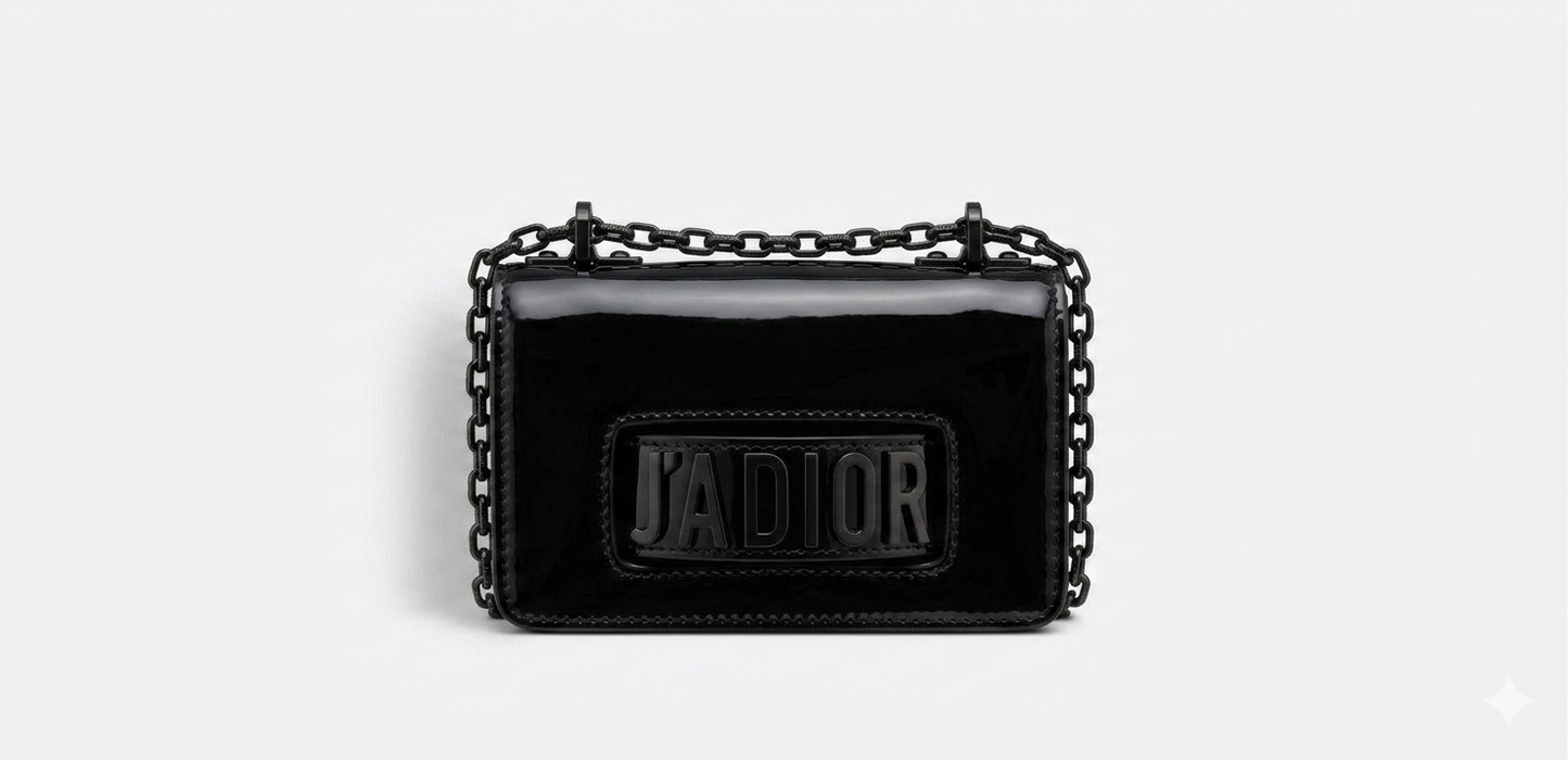 Dior Inspired Patent Leather Chain Shoulder Bag – Glossy Black