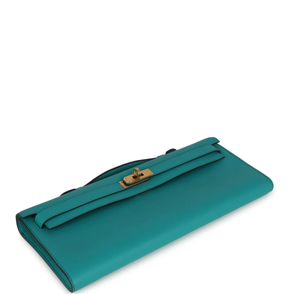 Hermes - Kelly Elongated Cut Clutch in Vert Audace / Deep Teal Leather 31*16