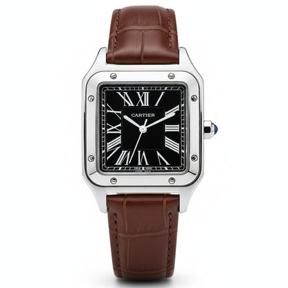 Santos de CRT Silver frame Black dial and Brown leather strap