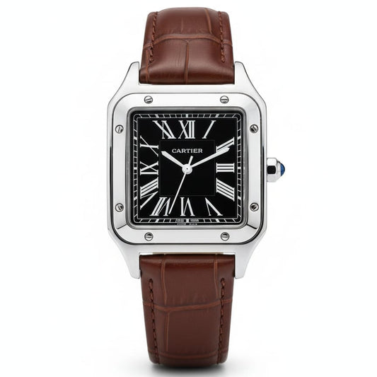 Santos de CRT Silver frame Black dial and Brown leather strap
