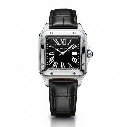 Santos de CRT Silver frame Black dial and Black leather strap