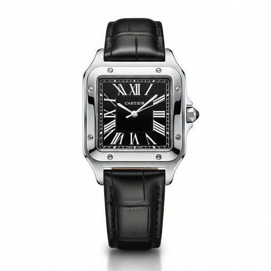 Santos de CRT Silver frame Black dial and Black leather strap