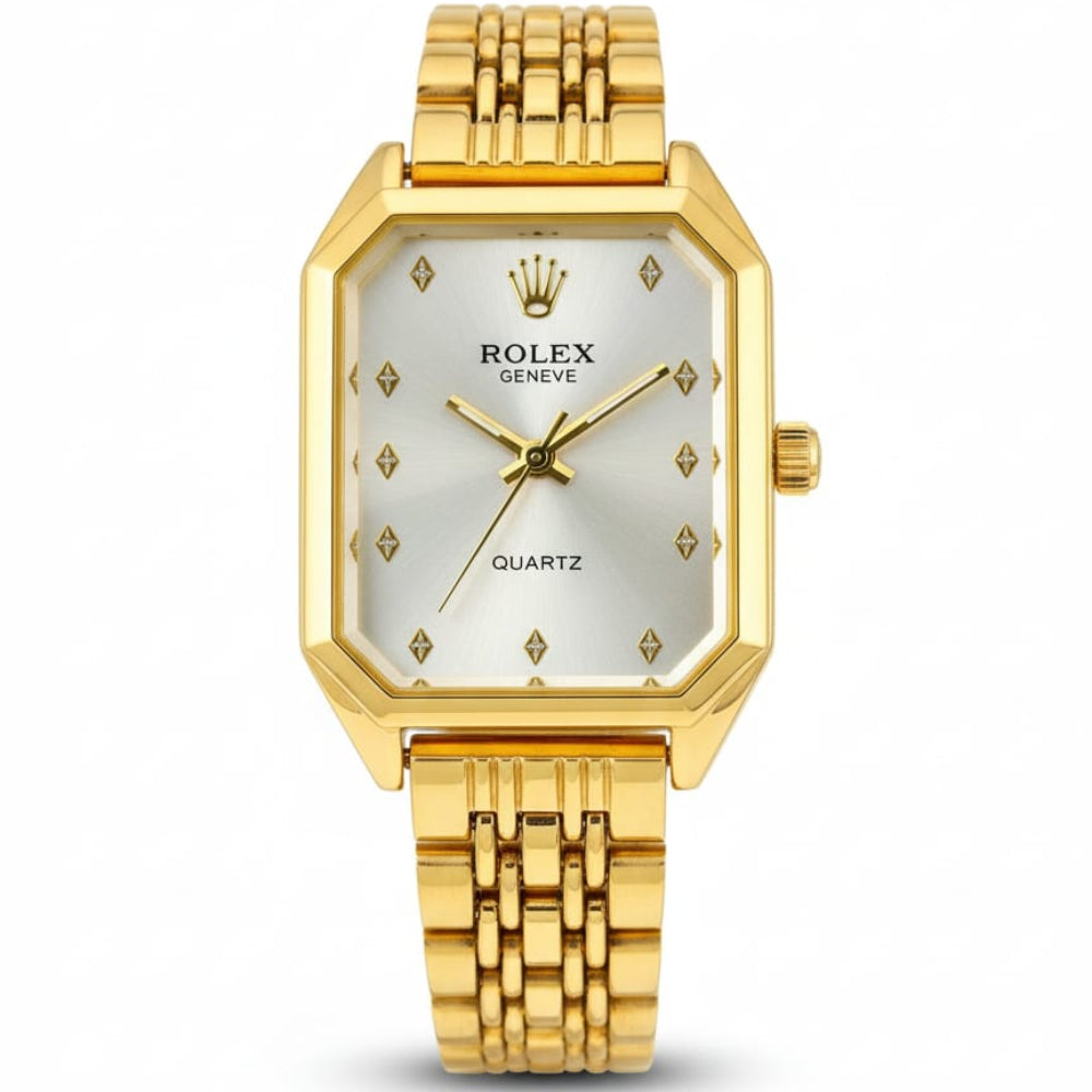 RO Quartz Square Golden Watch With White dial for women