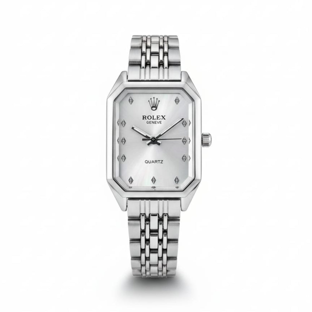 RO Quartz Square Silver Watch With White dial and Silver logo for women