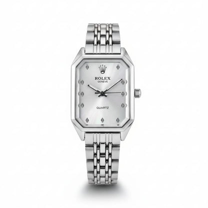 RO Quartz Square Silver Watch With White dial and Silver logo for women