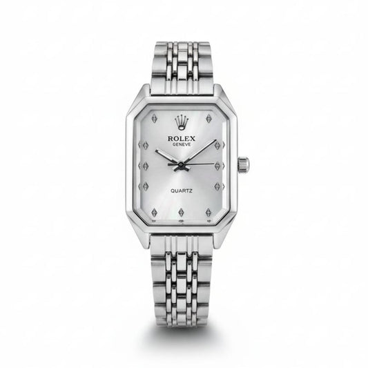 RO Quartz Square Silver Watch With White dial and Silver logo for women