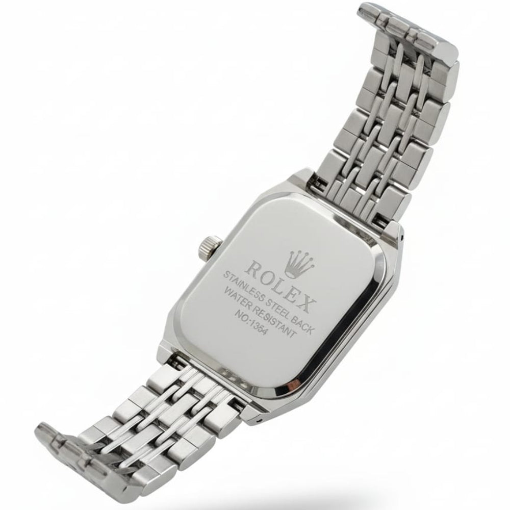RO Quartz Square Silver Watch With Black dial and Gold logo for women