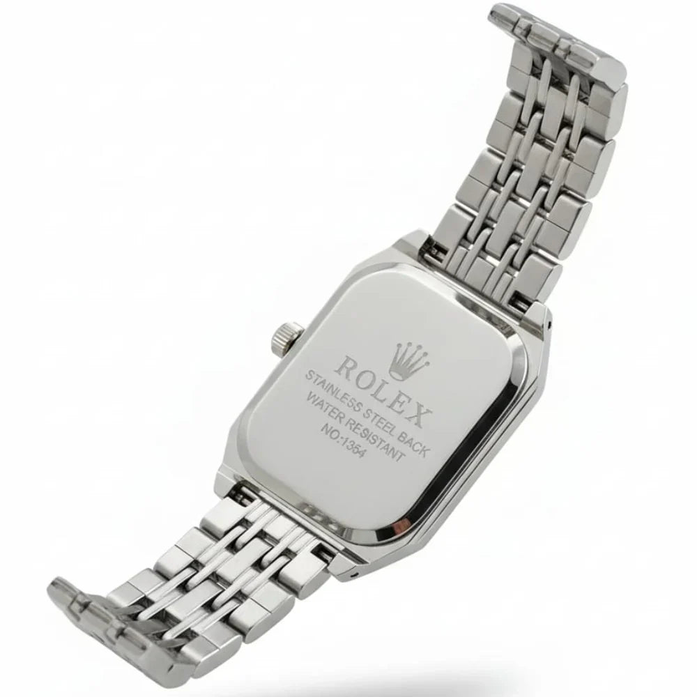 RO Quartz Square Silver Watch With White dial and Silver logo for women