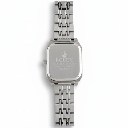 RO Quartz Square Silver Watch With Black dial and Gold logo for women