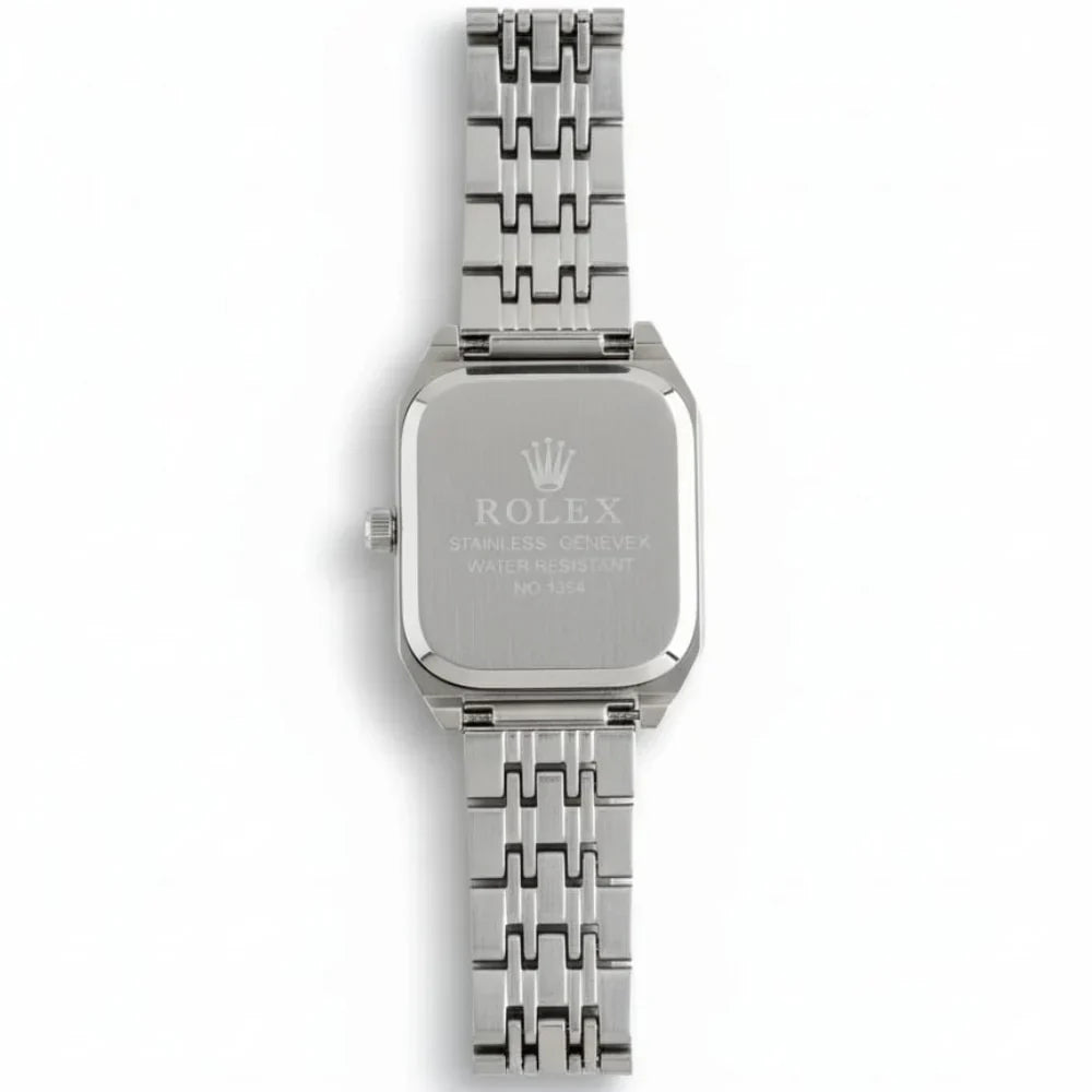 RO Quartz Square Silver Watch With White dial and Silver logo for women