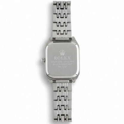 RO Quartz Square Silver Watch With White dial and Silver logo for women