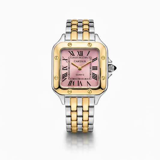CRT Santos Lady woman Silver, Gold With Pink dial