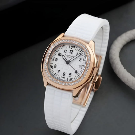 PP Aquanaut Luce Rose Gold, White strap with White dial