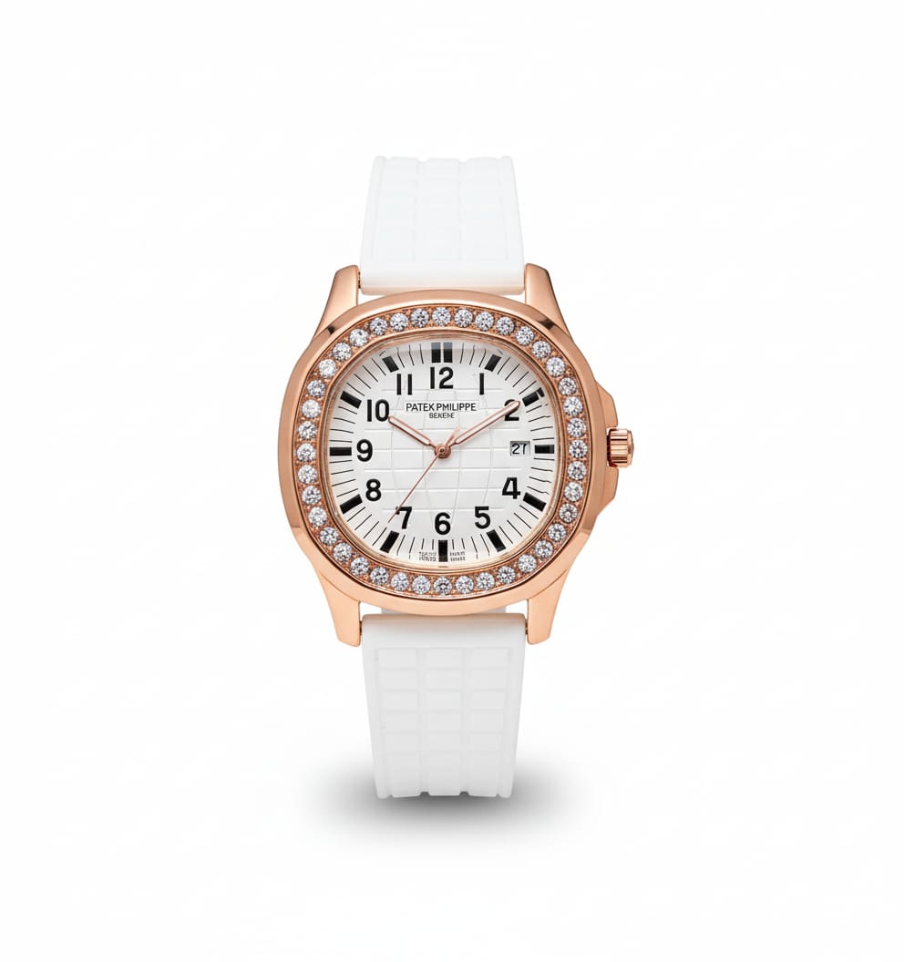 PP Aquanaut Luce Rose Gold, White strap with White dial