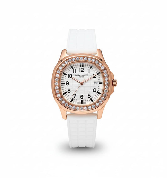PP Aquanaut Luce Rose Gold, White strap with White dial