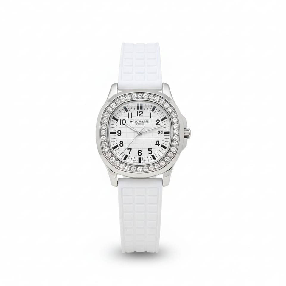 PP Aquanaut Luce Sliver, White strap with White dial
