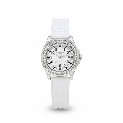 PP Aquanaut Luce Sliver, White strap with White dial
