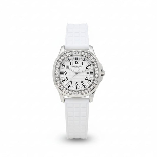 PP Aquanaut Luce Sliver, White strap with White dial