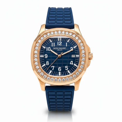PP Aquanaut Luce Rose Gold, Blue strap with Blue dial
