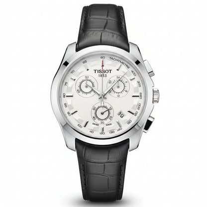 TIS Analog White Dial Black Leather Strap