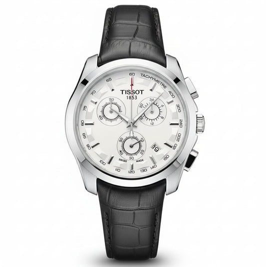 TIS Analog White Dial Black Leather Strap