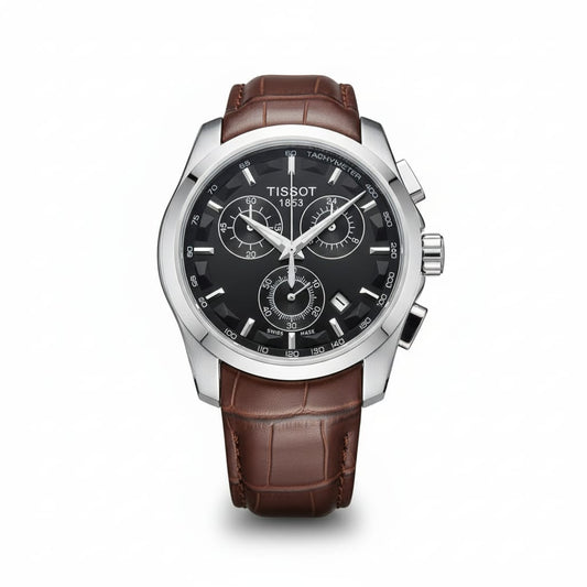 TIS Analog Black Dial Brown Leather Strap