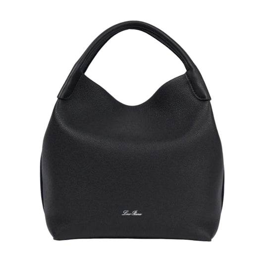Lo Pia - Small Bale Bag – Navy Blue Grained Calfskin Size: 21 x 17