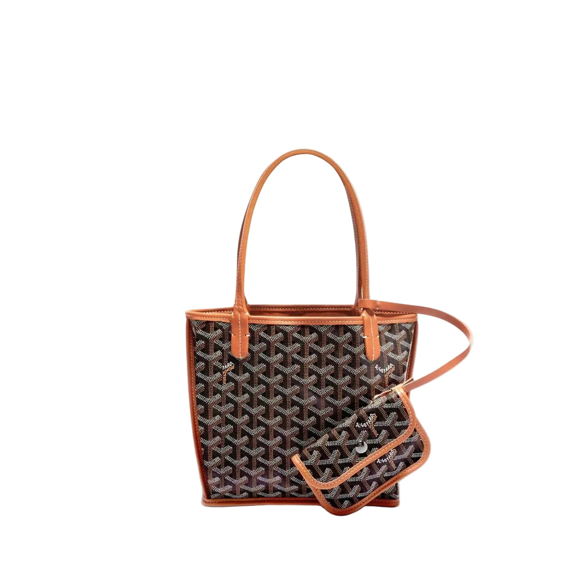GYD - Luxury Dark Geometric Tote Bag with Brown Leather Trim & Matching Pouch – Elegant Women’s Everyday Handbag