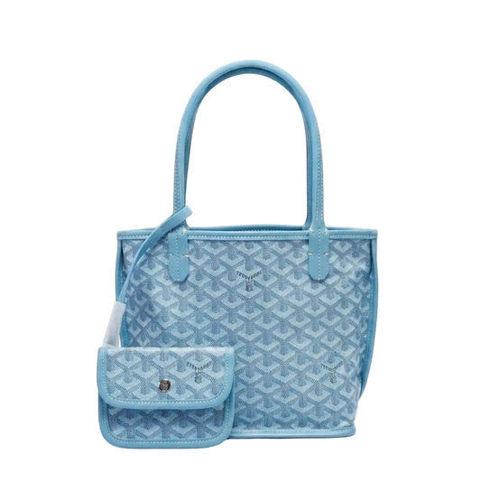 GYD - Elegant Light Blue Geometric Tote Bag with Matching Pouch – Stylish Women’s Everyday Handbag