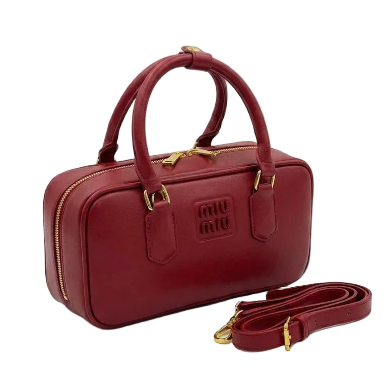 Mu Mu - Arcadie Leather Top-Handle Bag – Dark Red Size 27*13