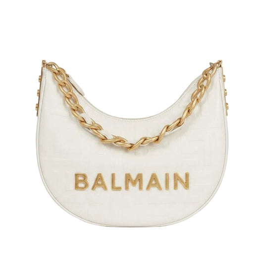 BALM - 1945 Soft Moon Shoulder Bag – White Monogram Leather Size: 27×17