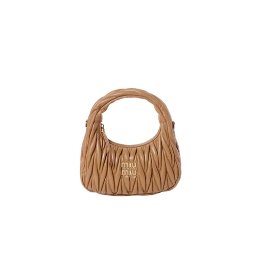 Mu Mu - Wander Matelassé Nappa Leather Hobo Micro Bag – Cognac Brown Size: 22*12