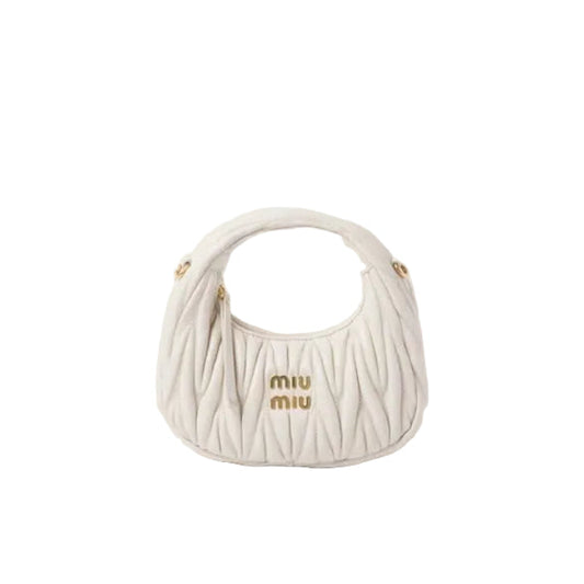 Mu Mu - Wander Matelassé Nappa Leather Hobo Micro Bag – White Size: 22*12