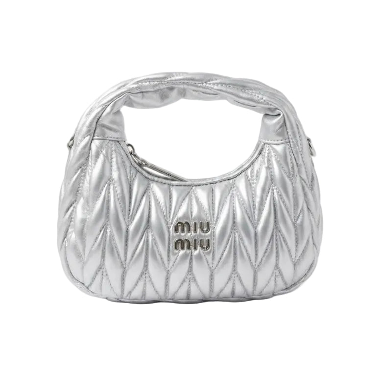 Mu Mu - Wander Matelassé Metallic Leather Hobo Bag – Silver Size: 22*12