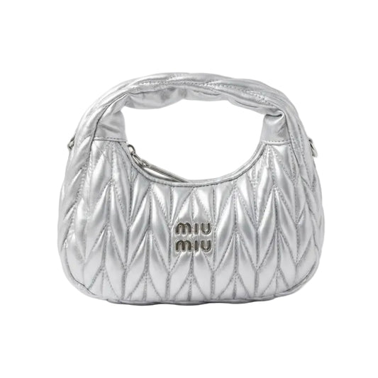 Mu Mu - Wander Matelassé Metallic Leather Hobo Bag – Silver Size: 22*12