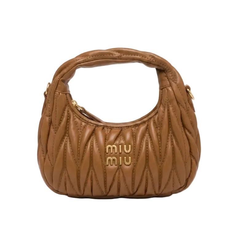 Mu Mu - Wander Matelassé Nappa Leather Hobo Micro Bag – Cognac Brown Size: 22*12