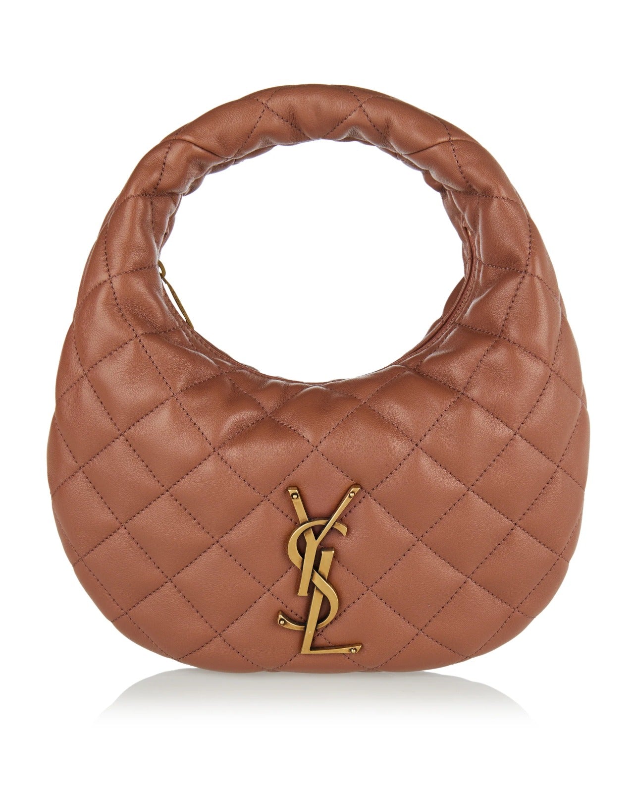 YSL - Monogram Quilted Round Hobo Bag in Chestnut Tan 28*17