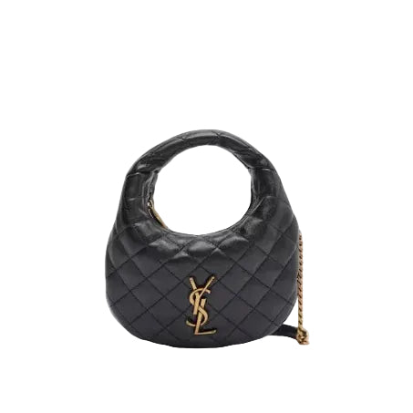 YSL - Monogram Quilted Round Hobo Bag with Chain Strap in Classic Black 28*17