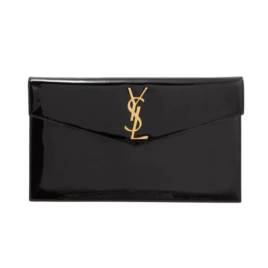 YSL - Uptown Pouch Envelope Clutch in Black Patent Leather 27*16
